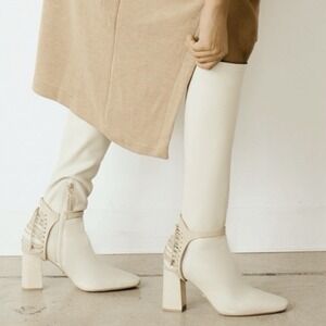 Daniella Shevel Nela Blonde Boots Tall Knee Leather Block Heel Sz 6/36.5 -$1,150